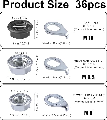 36pz Dadi Flangiati e Rondella di Sicurezza Bici, M8/M9,5/M10 Acciaio al Carbonio Rondella di Sicurezza Bici Dadi per Ruote Bici per ASSE Ruota Anteriore e Posteriore per Mountain Bike - Honorern