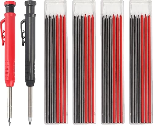 2 Pezzi Matita Carpentiere, Matita da Cantiere con Temperino con 24 Ricariche, Matita Cantiere Set di Matite per Carpentiere Solido per Costruzione Matita Cantiere Marcatore di Velocità Per Cantiere - Honorern