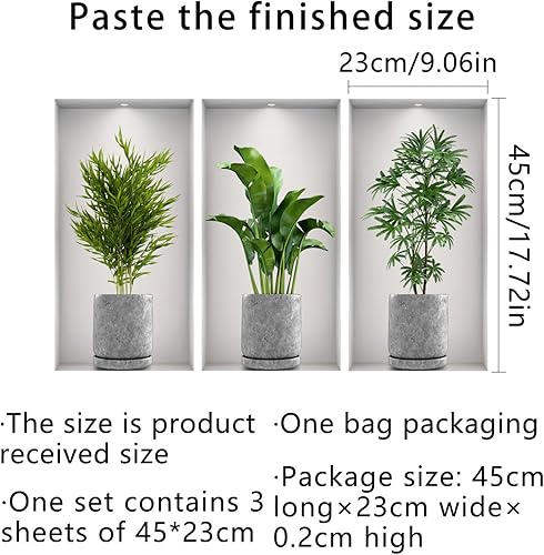 3 Pezzi 3D Vaso Adesivo da Parete Pianta Verde Adesivi Parete Cucina Adesivi Decorativi Adatto per Decorare Camere da Letto Soggiorni Alberghi e per Ricoprire Pareti Danneggiate - Honorern