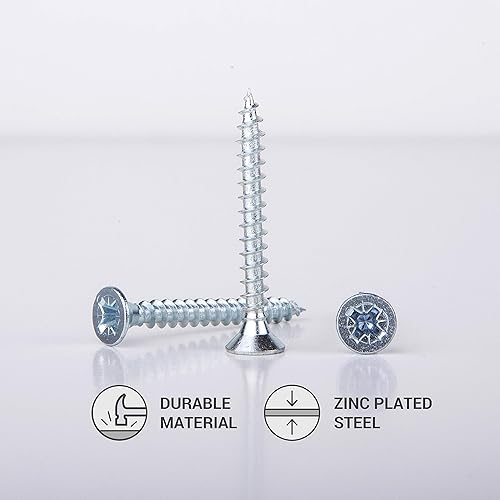 Confezione da 400 viti per legno in acciaio zincato 4,0 x 35 mm, viti a testa Pozi-Drive, elementi di fissaggio, viti a testa svasata, viti per legno e truciolato (400) - Honorern