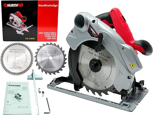 Sega circolare con guida laser 1500W 4700 RPM CS-1820 +2 DISCHI 185 mm 24T + 60T lama per taglio - Honorern