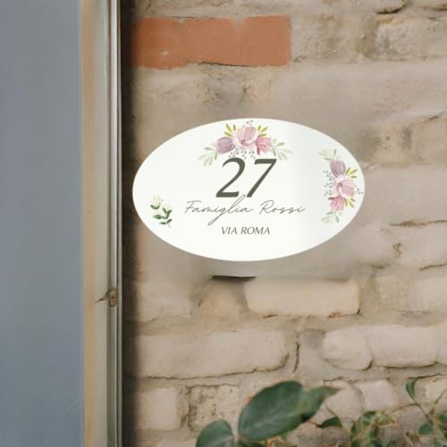 Numero Civico Personalizzato con Via Nome Famiglia Piastrella Mattonella Targa Ovale Targhetta in ceramica da esterno interno Casa Residence Villaggio B&B - Honorern