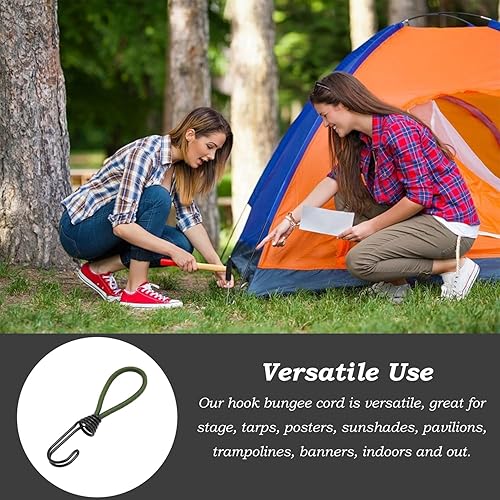 6 Pezzi Corda Elastica Corta per Tenda, Tenda con Coulisse Fissa, Cinghie Elastiche Corte con Ganci, Corda Elastica Corda Elastica per Fissare Teloni Esterni Tende Campeggi - Honorern