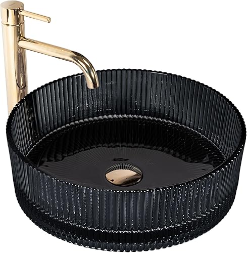 Lavabo da appoggio Ingrid Black Lavandino Bagno 395 x 395 x 120 mm in Vetro (Nero) - Honorern
