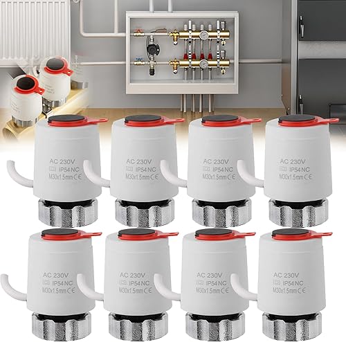 Attuatore Per Riscaldamento A Pavimento, 8 Pezzi 230V M30x1,5mm NC (Normalmente Chiuso) Valvola Per Riscaldamento A Pavimento Normalmente Chiusa Per Quasi Tutti I Distributori Circuito Riscaldamento - Honorern