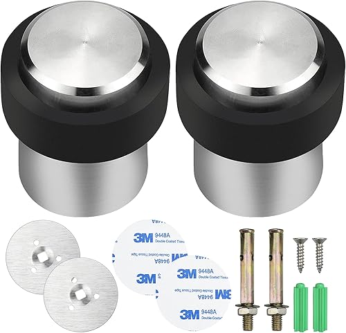 TEESIN 2 fermaporta rotondo in acciaio inox da 32 mm, fermaporta da pavimento, distanziatore per fissaggio a pavimento, montaggio a pavimento o a parete, gomma per evitare danni a porte e pareti - Honorern