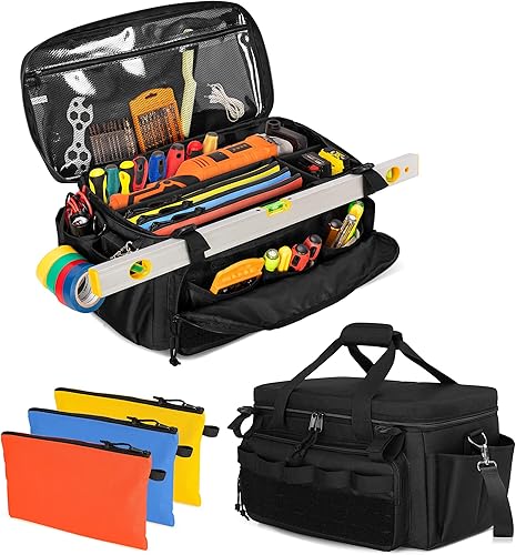 Borsa Portautensili e 3 Custodia porta attrezzi con Cerniera, Borsa Attrezzi Manuale da Uomo, Borsa Attrezzi Elettricista, Borsa porta Attrezzi da Lavoro Multiuso per Riparatore, Falegname - Honorern