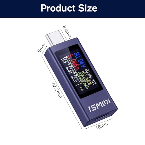 Misuratore di corrente USB C, tester di ricarica telefonica, tester USB C, misuratore di corrente voltmetro, corrente, corrente di carica, rivelatore di tempo di lavoro, 4-30 V, 0-12 A - Honorern