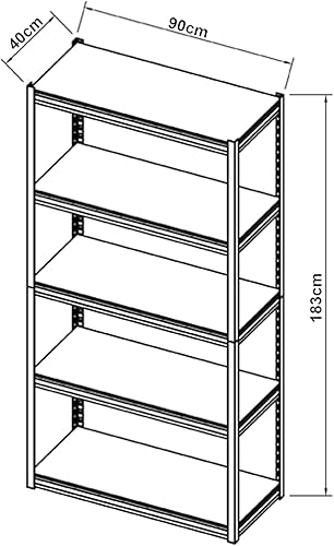Scaffale Industriale a 5 Ripiani Scaffale da Stoccaggio per Garage Cantina Sistema di immagazinamento Modulare 183 x 90 x 40 cm Scaffale in Acciaio - Nero/Argento - Honorern