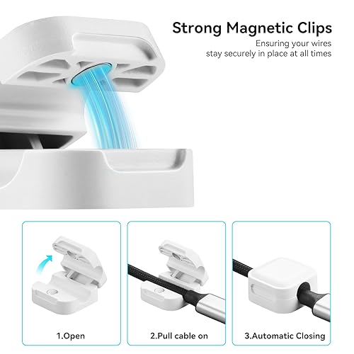 aceyoon 8 Pezzi Clip per Cavi Magnetici, Organizer Cavi Scrivania Fermacavi Adesivi Gestione Cavi per Comodino, Cavi di Ricarica, HDMI, USB, Cavo Audio（7mm) - Honorern