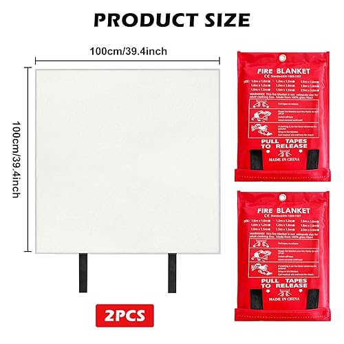 2 Pezzi Coperta Antincendio 1m x 1m Coperta Ignifuga, Coperte Antincendio Coperte Ignifughe In Fibra Di Vetro, Telo Antincendio Antifuoco Per Casa, Cucina, Campeggio, Auto, Camino - Honorern