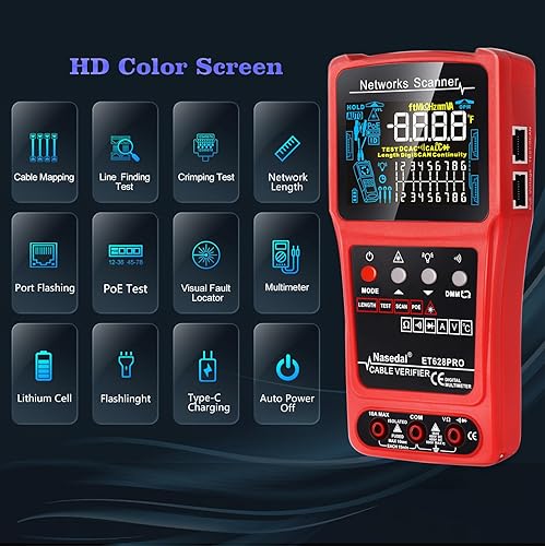 Network Cable Tester Wire Tracker Tone Generator Ethernet Tester Multimetro VFL 3 in 1 RJ45 CAT5 CAT6 CAT7 CAT8 RJ11 Tone BNC Tester PoE Test Cable Length Cable - Honorern