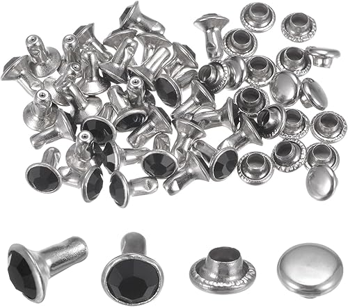 100pz Rivetti in Cristallo da 8mm, Rivetti Strass Rapid Stud per Abbigliamento, Lavorazione Pelle, Arti Tessili, Decorazione Artigianato in Pelle Fai da Te, Nero - Honorern