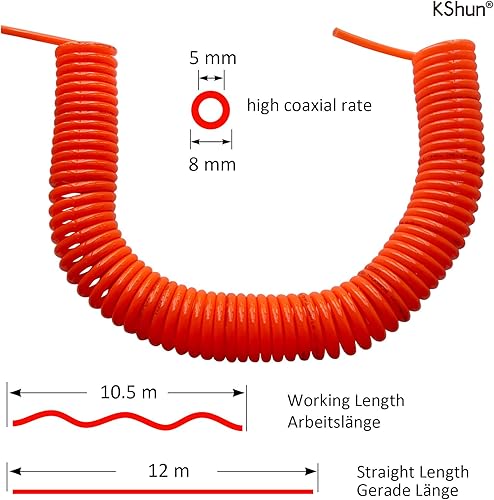 10.5m Spring Air Hose Spirale Bobina Arancione ODxID 8x5mm Accoppiatori Rapidi Europei SP PP Inclusive Compressore Tubo Trasferimento Aria Acqua - Honorern