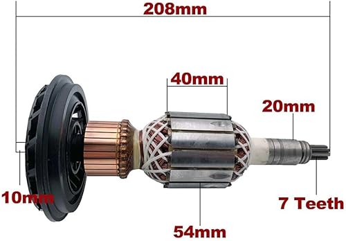 Pezzi di ricambio dell'ancora del rotore dell'armatura per martello demolitore per Bosch GBH11DE GSH11E, lunghezza 208mm, include l'ancora del rotore, la spazzola di carbonio, il cuscinetto - Honorern
