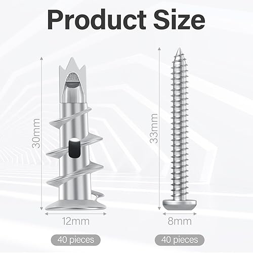 40 Pezzi Tasselli per Cartongesso Cappotto con Viti, Autoblocco, per Cartongesso per Mattoni,Fissaggio In Calcestruzzo - Honorern