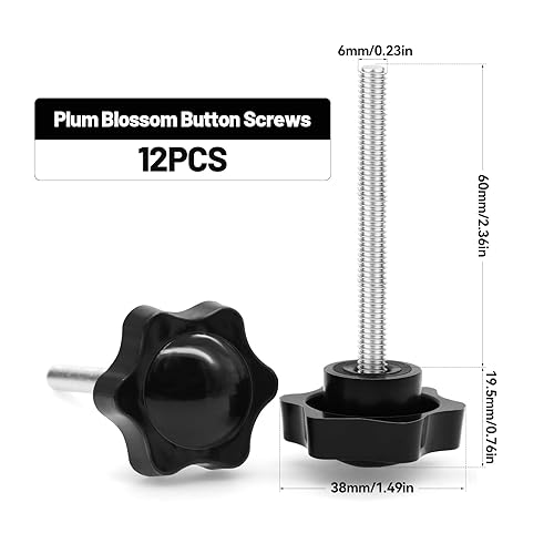 12 viti zigrinate M6 × 60 mm, vite a stella in metallo, in plastica, a testa di stella, colore nero, per attrezzature industriali - Honorern