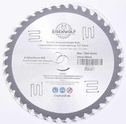 Lama per sega circolare di alta qualità, 205 x 20 mm, 40 denti, per legno - Honorern