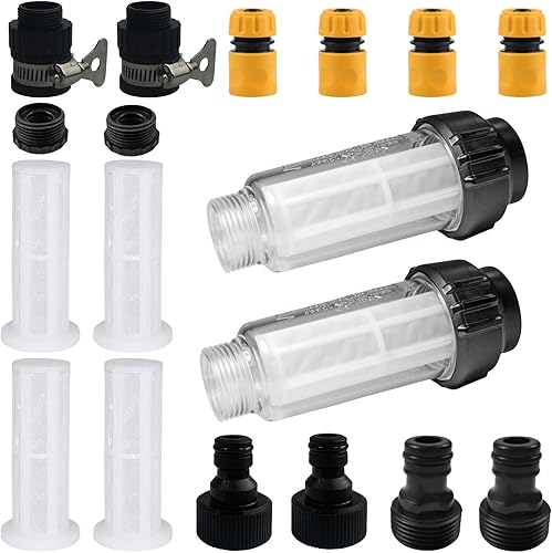 Set di 2 filtri dell'acqua, tubo da giardino, 3/4 pollici, prefiltro dell'acqua, set con 4 inserti per filtri e 4 adattatori rapidi per idropulitrici, pompa da giardino, irrigazione da giardino, - Honorern