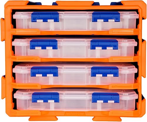 Brigros - Cassettiera Porta Minuteria In Plastica 38x18x32 CM, Cassettiera Plastica 4 Cassetti Trasparenti, Cassettiera Porta Oggetti Modulare Per Garage O Officina (4 Cassetti) - Honorern