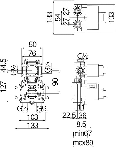 WE00102 Corpo ad Incasso Miscelatore Termostatico Doccia, Cromo - Honorern