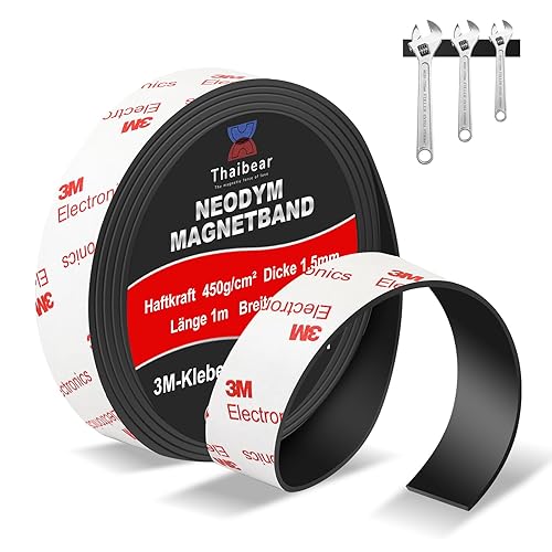 Nastro magnetico al neodimio autoadesivo forte, extra forte con forte adesivo 3M (15 mm x 1 m di lunghezza), striscia magnetica autoadesiva forte, perfetta per progetti artistici, lavagne - Honorern
