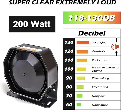 Sirena di emergenza per auto, 20 toni, sirena della polizia con microfono portatile senza fili, 200 W, 118-130 DB, 12 V, doppio interruttore ausiliario da 20 A, per polizia, vigili del - Honorern