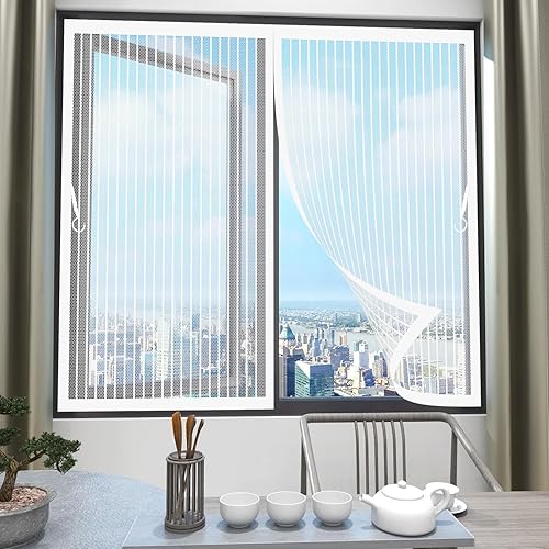 Zanzariera Magnetica Finestra 108 x 50 cm Varie Taglie, Anti Zanzare Tenda Zanzariera con Calamita con Accessori, Goditi L'Aria Fresca per Finestra, Bianco - Honorern
