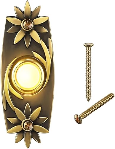 Pulsante campanello cablato, pulsante campanello in metallo solido, pulsante per campanello in ottone anticato bronzo, campanello impermeabile con luce LED, per porta d'ingresso - Honorern