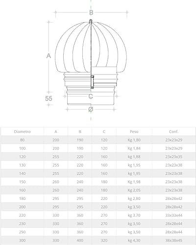 Aspiratore Fumi Girevole Inox Base Tonda Eolico - Testa Camino - 100 - Honorern