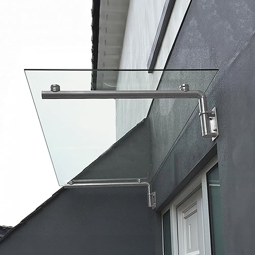 Tettoia in vetro per portico, protezione dalla pioggia, per esterni, patio, cortile, giardino, copertura per porta, pulizia della casa, staffe in acciaio inox satinato, 1200 x 800 mm - Honorern