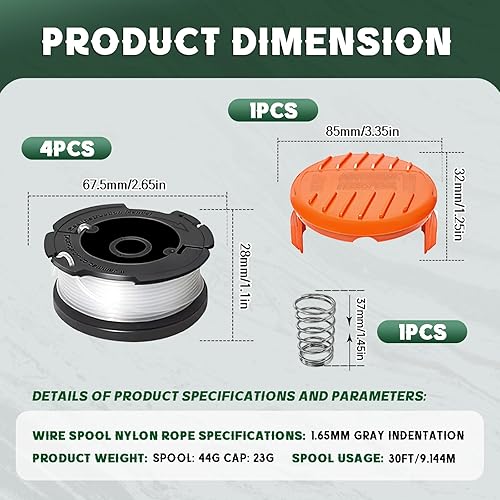 Bobina decespugliatore per Black e Decker GL110, GL320, GL325, GL300, ST1820, STC1820CM, bobina di ricambio AF-100/AF-100-3ZP/AF-100-BKP, copertura bobina RC-100-P (4 bobine + 1 tappo + 1 - Honorern