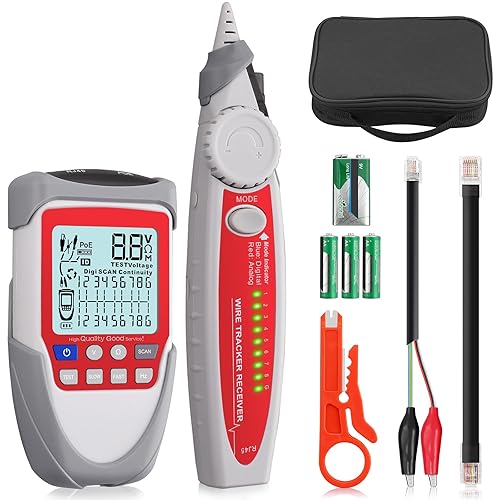 XUNTOP Tester per Cavi di Rete LCD Rilevatore di Linea Continuità Tensione della Batteria Verifica Polarità Test POE Tester Avanzato Multifunzione per LAN CAT5 CAT6 Tracker - Honorern