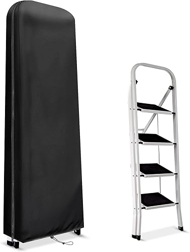Copertura per scala pieghevole, custodia protettiva con cerniera, impermeabile, antipolvere, traspirante, per scale a pioli, tessuto Oxford 420D, antipolvere, anti-UV (50 x 174 x 6,5 cm, nero) - Honorern