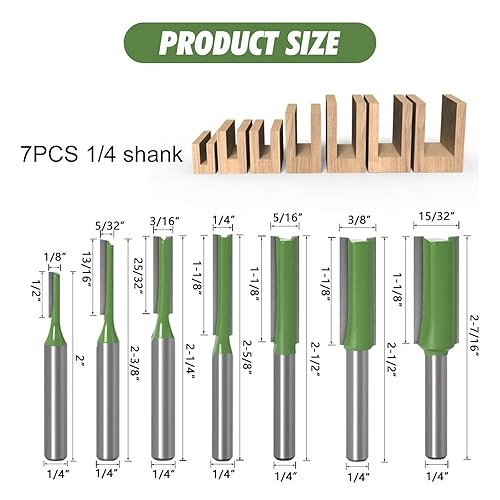 Punte per Legno, 7 pezzi Fresa per Legno Set con Gambo Dritto da 6 mm Punte per Router per Legno Punte per Router Scanalatura- 3 mm, 4 mm, 5 mm, 6 mm, 8 mm, 10 mm, 12 mm - Honorern