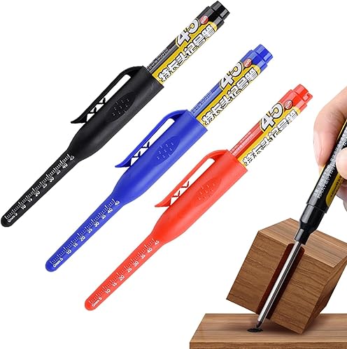 Pennarello a punta lunga, 3 pezzi, pennarello da costruzione, etichettatrice a inchiostro per falegname, etichettatrice a inchiostro per falegname, disegno permanente con portata di 45 mm, - Honorern