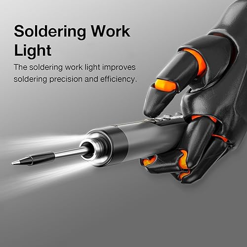 Kit Saldatore Senza Filo, Ricaricabile USB, Temperatura 260-450°C Regolabile, 5 Impostazioni, Display LCD, 3 Punte, Batteria 1000mAh, 30 Minuti di Utilizzo, con Filo e Pasta, Supporto e Custodia. - Honorern
