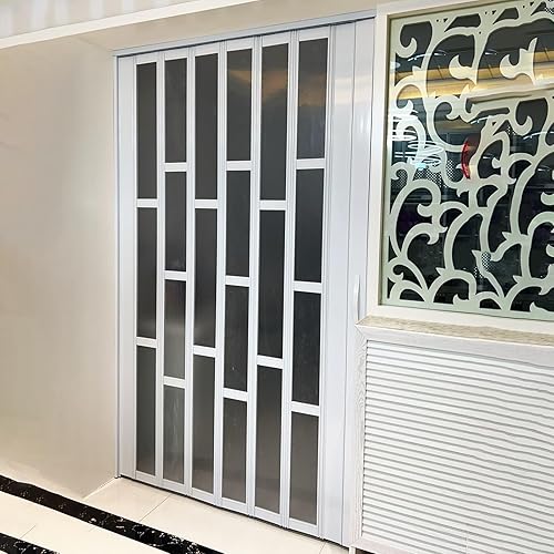 Porta Divisoria Pieghevole in Alluminio Alta 190 195 200 205 210 CM, Porta Scorrevole A Fisarmonica Interna con Acrilico Satinato per Cucina, Bagno, Dispensa(Gray,90x200cm/35.4x78.7in) - Honorern