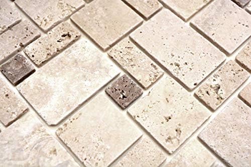 Travertino Mosaico Piastrelle Murale Pavimento Pietra Naturale Beige Marrone Piastrelle Cucina Bagno - MOS43-1212-15 - Honorern