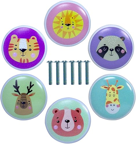 6PZ Pomelli per Mobili Bambini Animali Rotondi Pomelli Ceramica Maniglie per Mobili Pomelli Cucina Maniglie Armadio per Cassetti Comodino Cucina Cassettiere Soggiorno Stanza dei Bambini (B) - Honorern