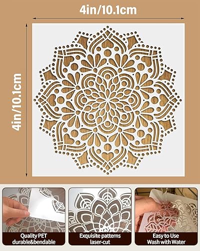 9 Pezzi Grande Mandala Stencils Pittura, DIY Mandala Pittura Template Stencil, Riutilizzabile Pittura Stencil Set, per Fai Da Te Tegola Legna Tela Parete Cuscini Decorazioni - Honorern