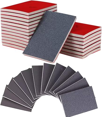 24 Pezzi Spugne Abrasive, 180-3000 Granularità Spugne Abrasive Riutilizzabile Bagnato-Asciutto per Legno e Metallo, Ringhiere, Lucidatura di Mobili - Honorern