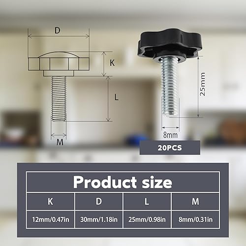 20 Pezzi Vite a Testa Zigrinata M8x30mm, Stella Manopola di Bloccaggio a Mano, Viti con Impugnatura a Stella di Plastica, Manopola di Serraggio, per Macchine Utensili Dispositivi Meccanici - Honorern