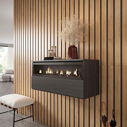 Caminetto elettrico LED | Effetto Fiamma Realistico | 102x45x35cm | 1 apertura, 1 porta | Camino elettrico | Sospeso, da appendere | Stile moderno | Nero - Honorern