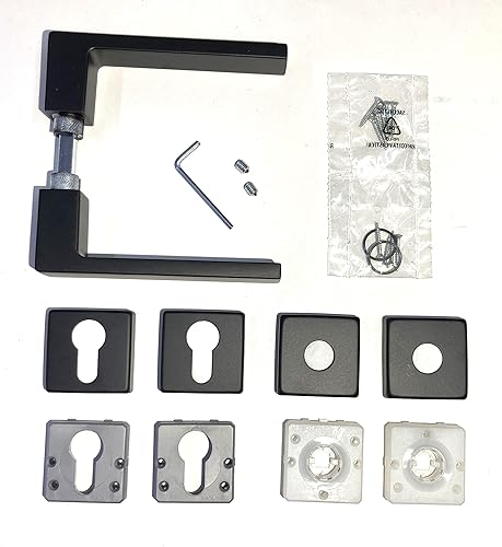 MANIGLIA PER PORTA IN MARITECH, COMPLETA PER UNA PORTA DENTRO+FUORI, ROSETTA QUADRA mm45X45 CON MOLLA DI RITORNO (QUADRA FORO CILINDRO YALE, Moderno, NERO OPACO) - Honorern