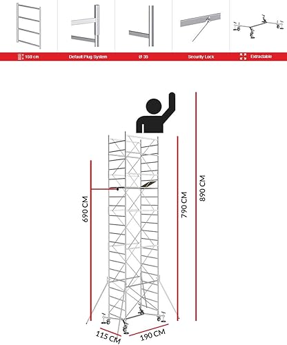 Trabattello altezza di lavoro 8,90 m in acciaio serie M5 EASY made in italy I SCEDIL - Honorern