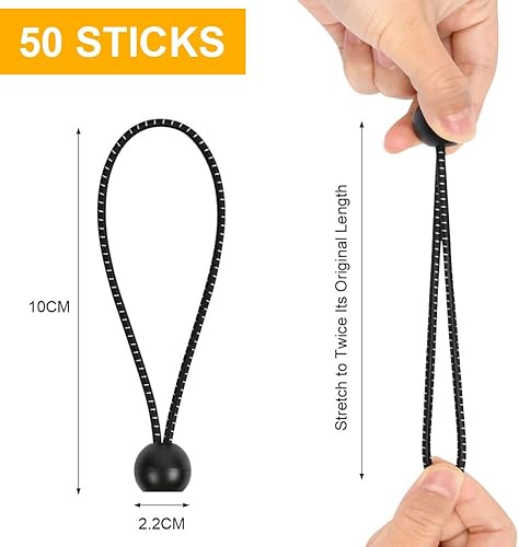 50 PCS Corde Elastiche con Sfere da 15 cm, Elastici per Teloni Durevole Portatile, Corda Elastica in Gomma, Corda Elastica a Sfera per Teloni, Padiglioni, Tende, Campeggio - Honorern