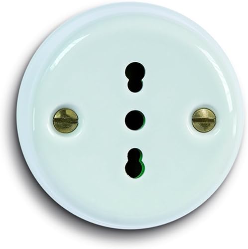 FANTON Presa elettrica bipasso italiana vintage in ceramica colore bianco 2P+T 16A da parete in porcellana installazione cavo tessile stile retrò 84010 - Honorern
