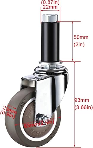 4x Ruote per Mobili in Gomma,Ruote Girevoli Pesanti,Ruote Piroettanti con Freni - Rotolamento Silenzioso,Perno Filettato M12 x 60 mm,per Carrello a Mano,Tavolo da Lavoro(universal+brake4inch) - Honorern