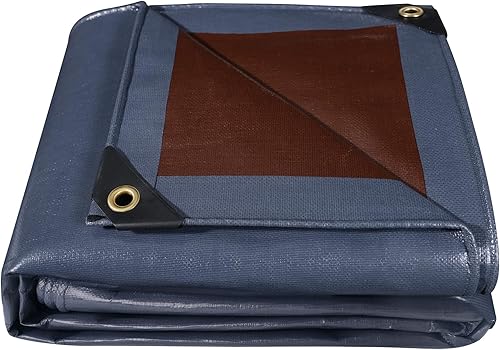 Covall Telo Telone Teloni Occhiellato impermeabile bicolore 260g/m² grigio/marrone super resistente con occhielli rinforzati per tetto, giardino, copertura, piscina, tenda da campeggio.(4x4m) - Honorern